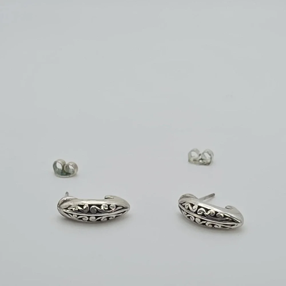 BRIGHTON Drop Hook Earrings Open Scrollwork Dangle Silver Plate ⅝